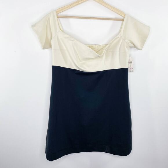Anthropologie Maeve Cream Navy Blue Mini Dress Women's Size Large Petite LP NWT - Picture 1 of 10
